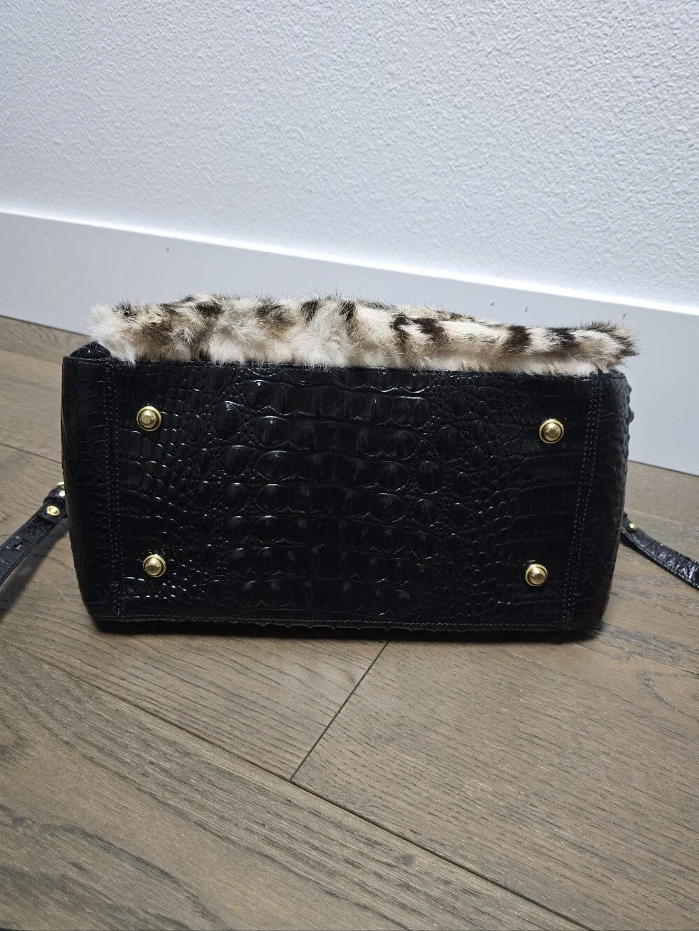 🆕️ Brahmin Hudson Leather Top Handle Satchel in Creme Muse Leopard Rabbit Fur